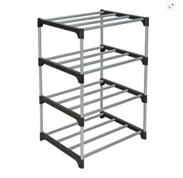 4 Tier Shoe Rack, Black and Silver color
