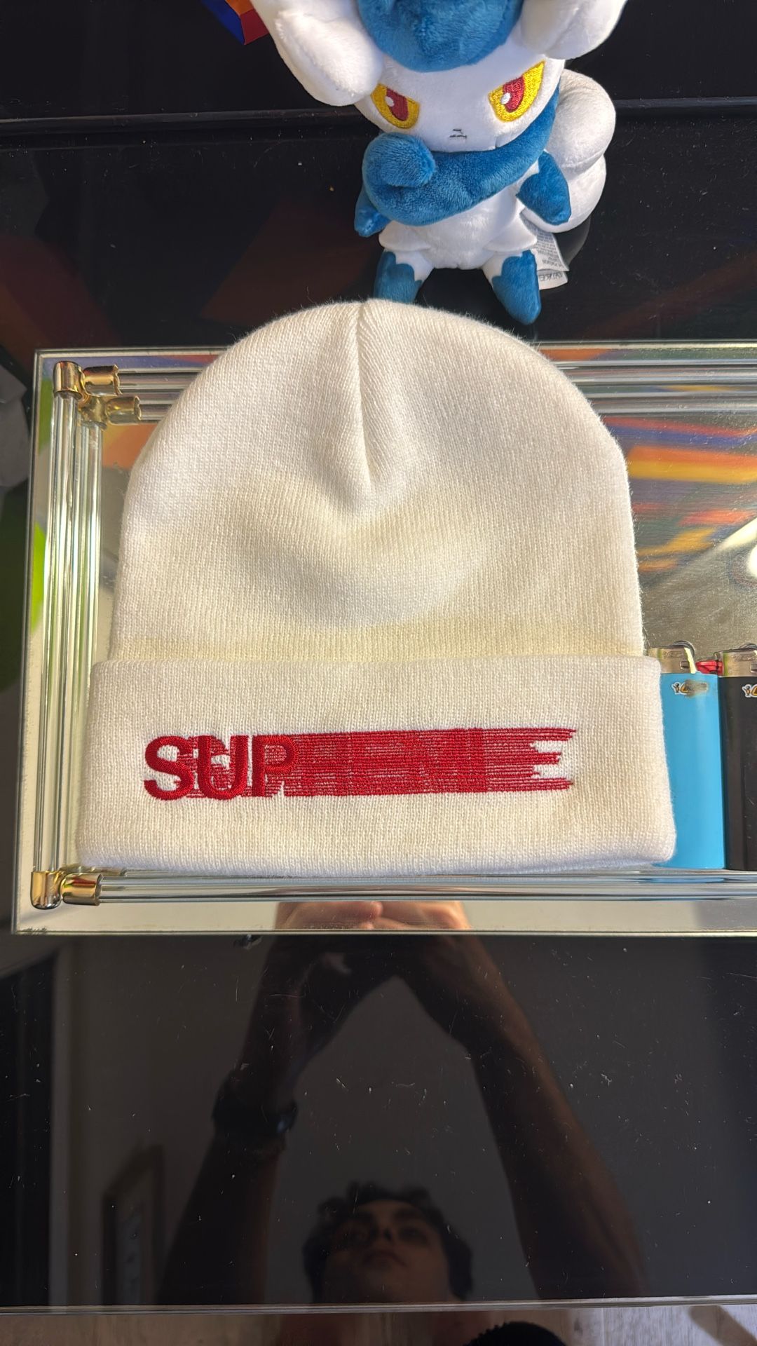 Supreme Red And White Faded Log Beanie