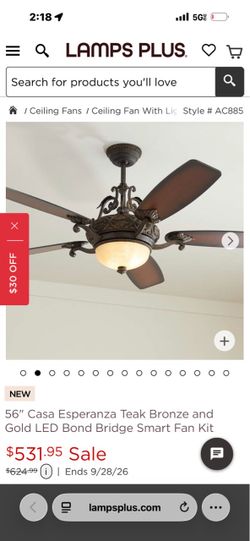 56" Casa Esperanza Teak Bronze and Gold LED Bond Bridge Smart Fan Kit
