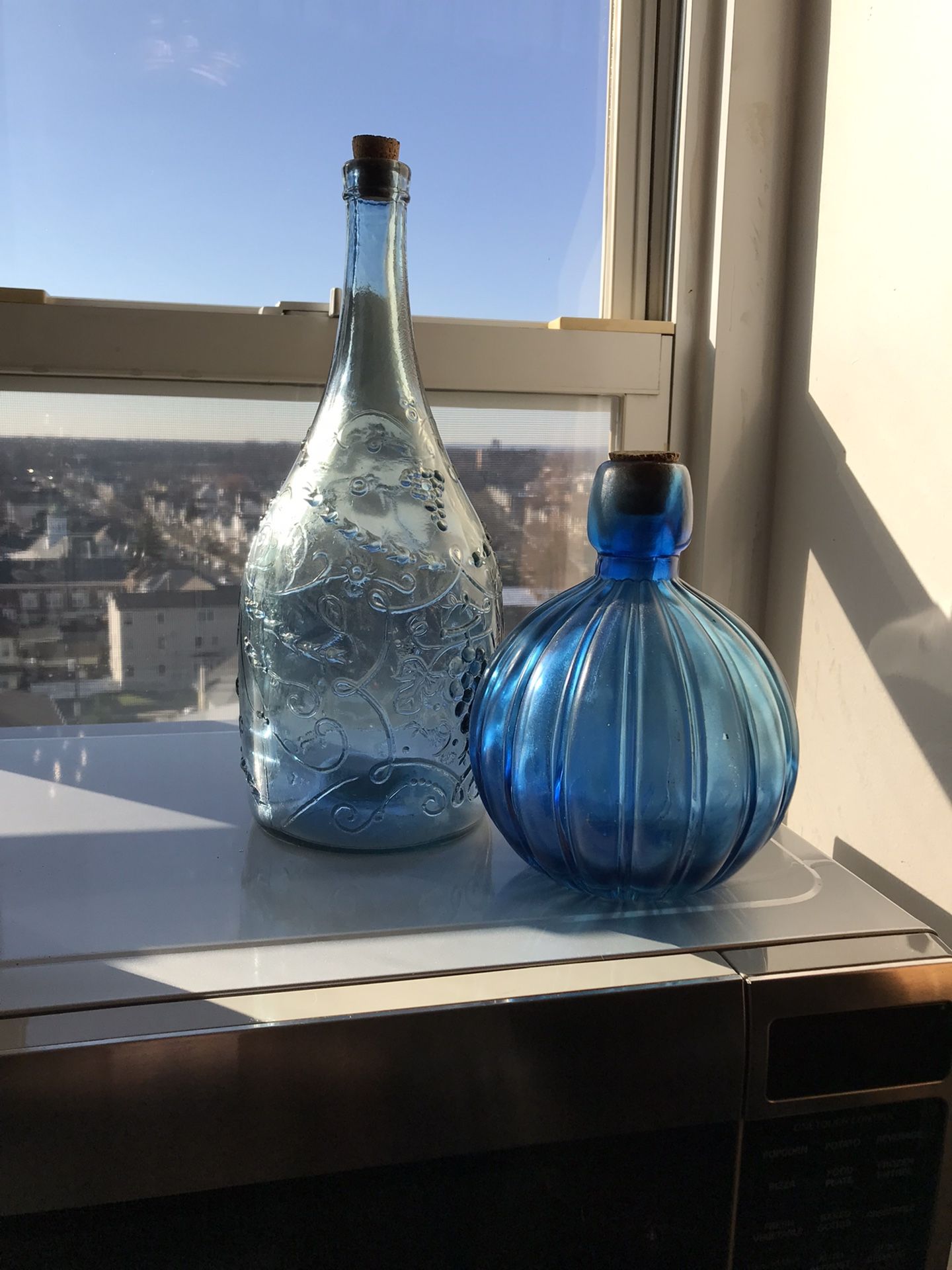 Blue Vintage Glass Bottles From Spain 
