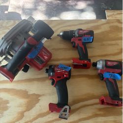 Clean  Milwaukee. Brushless Drill Bundle-6 1/2” Circ Saw, Fuel Impact Driver, Drill Driver, Impact Driver—-Individually Priced or $300 For All
