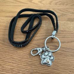 Black Glitter Paw Print Lanyard