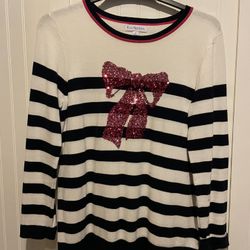 Kim Rogers Striped Sweeter Top With Sequin Bow 