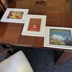 Antique fruit labels, colorful framed 12” x 14” a lot of three circa 1930s