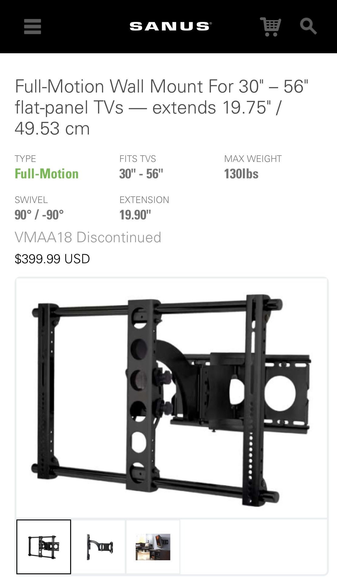 Sanus TV wall mount VMAA18 Silver