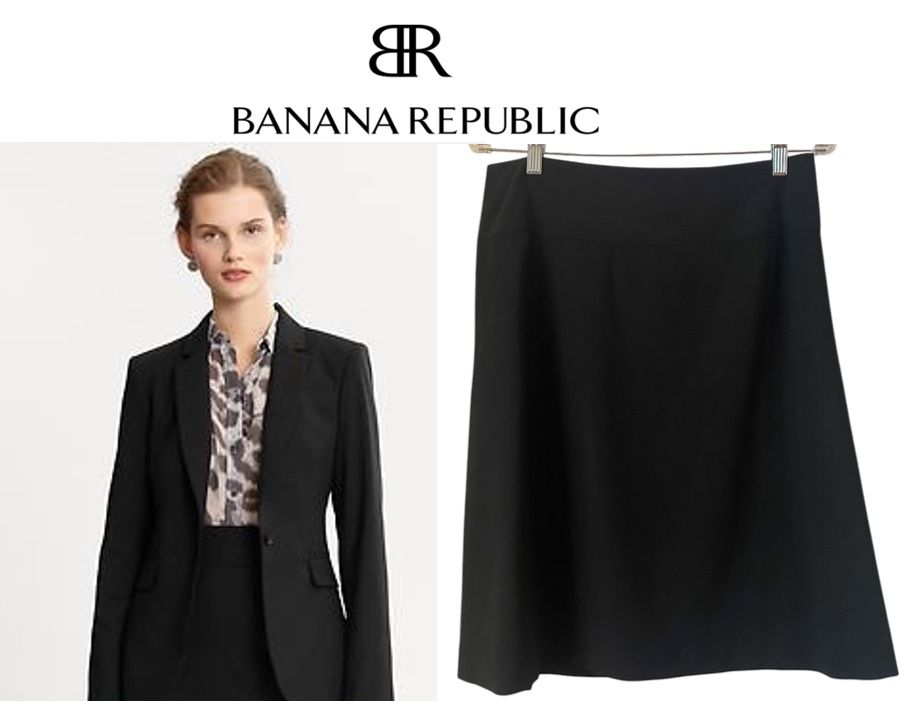 Banana Republic Black Lightweight Stretch Wool A-line Suit Skirt Size 8