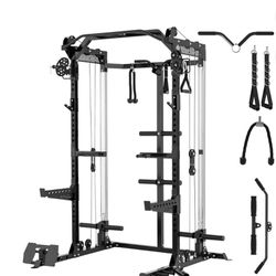 2000LB Squat Rack with Dual Pulley Cable Crossover System, Multifunction Free Weight Home Gym Workout Machine ,Black
