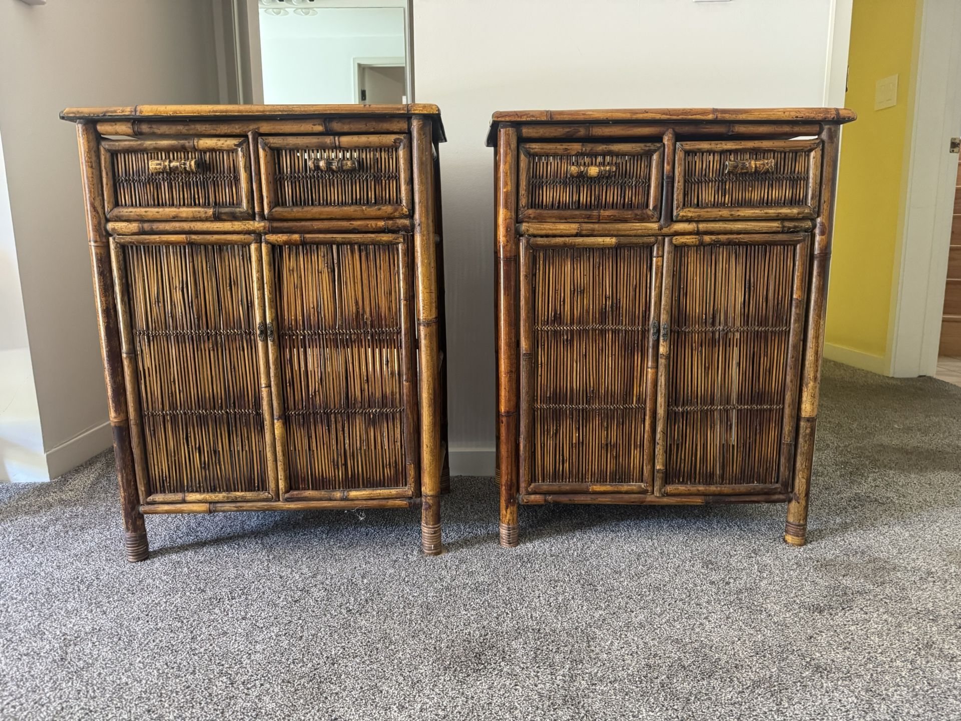 Antique Rattan Side Tables. Bamboo 