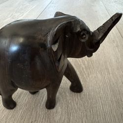 Hand Carved Ironwood Elephant Dark Brown Walking Figurine 4" Tall