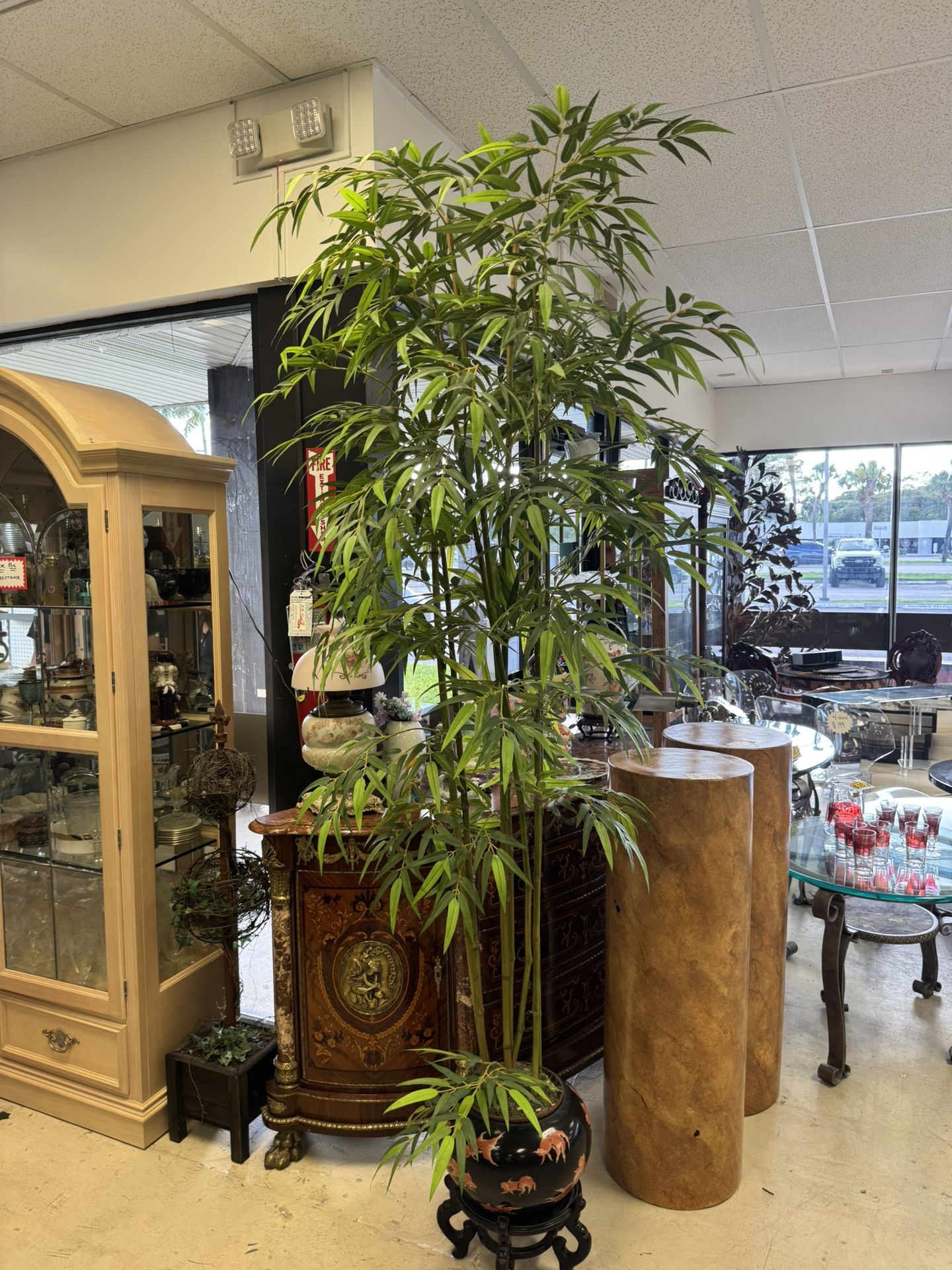 8ft Faux Tree With Vintage Asian-style fishbowl planter,