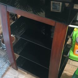 Media Stand With Black Glass Shelves