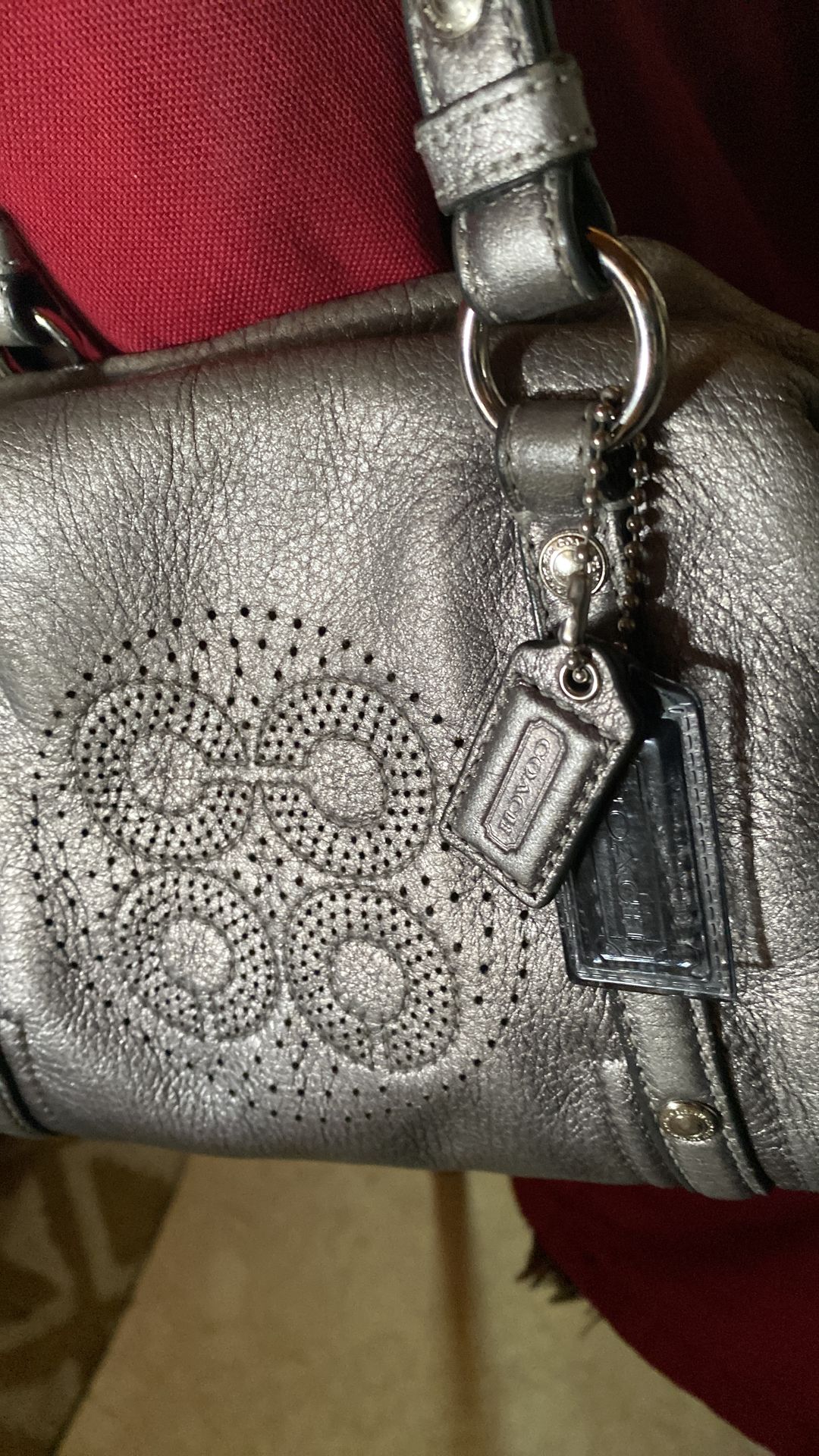 Coach bag leather silver color