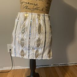 White, Gold And Silver Sequined Skirt  Size S