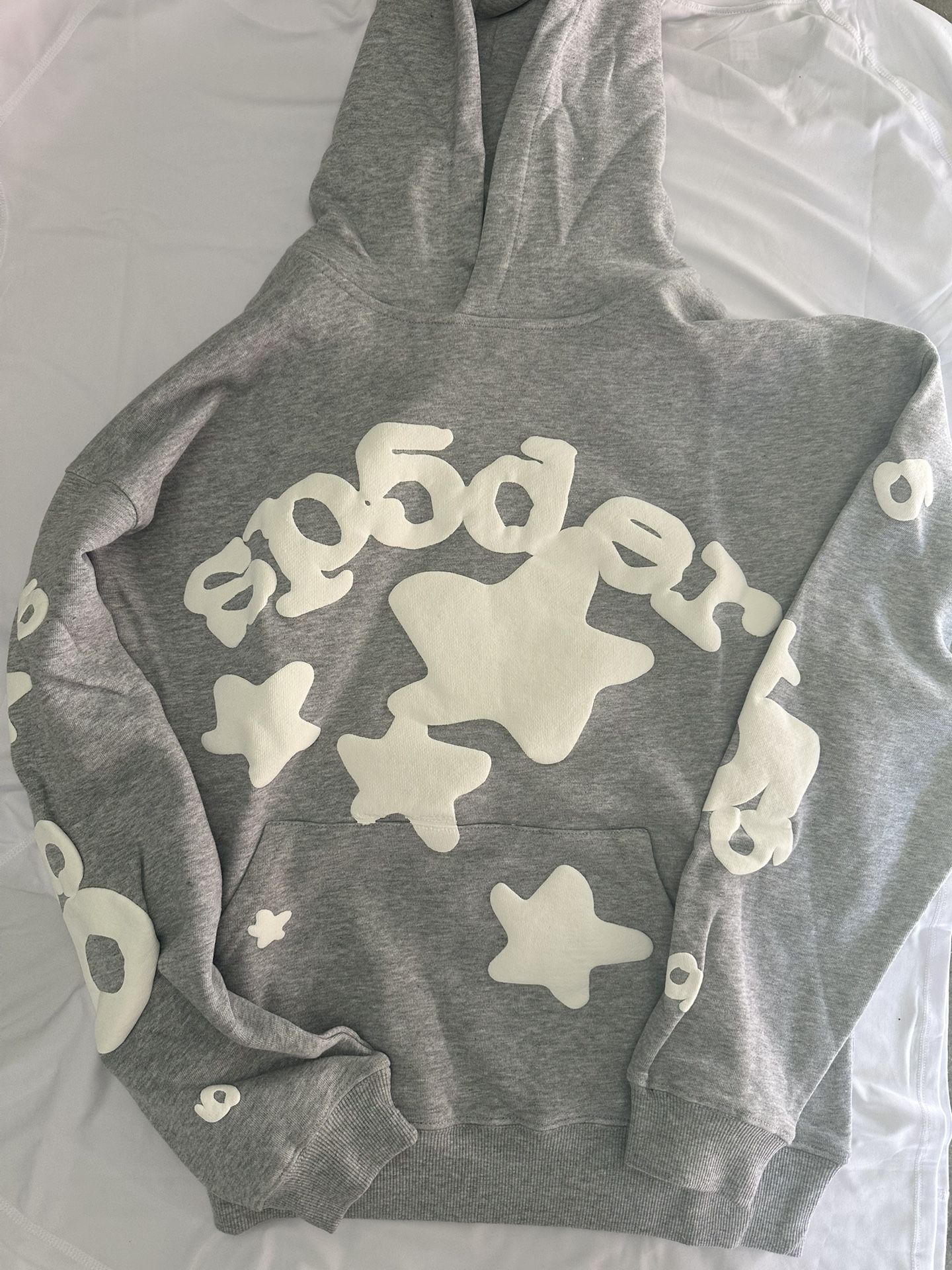sp5der hoodie grey and white