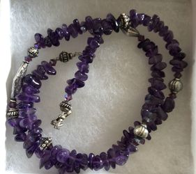 Vintage 925 Sterling Silver/Amethyst Nugget Necklace