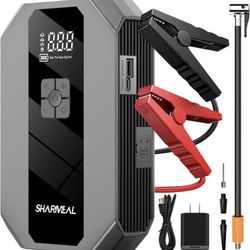 Sharmeal Jump Starter with Air Compressor, 3500A Peak 12V Battery Jump Starter with 150PSI Digital Tire Inflator, Up to 9L Gas & 8L Diesel Engines, Ca
