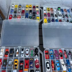 Large Lot of Die-Cast Toy Cars in Storage Cases