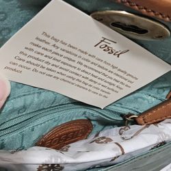 Vintage Fossil Mason Small Flap Sea Green Soft Leather Crossover Bag