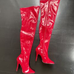 Stiletto Platform Heels, Red Thigh High Boots
