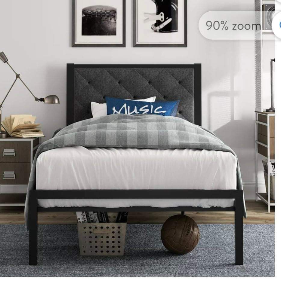 T010.Twin Size Metal Bed Frame with Upholstered
