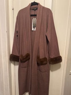 New!!! Max Sport Mocha Faux Fur Trim Long Cardigan Sweater Coat