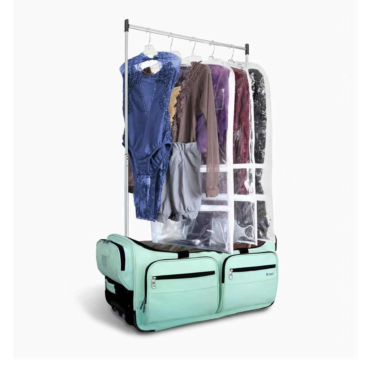 Garment Rack Duffel-Wheeled 23Inch Collapsible Bag, Travel Costume Rack Rolling Upright Luggage, Color Options, Mavii Mint, 23" Wheeled Collapsible Du