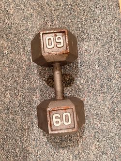 (Single) Cast Iron 60LB Hex Dumbbell