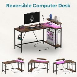 Bestier 58 L Shaped Desk with Power Outlets,Home Office Corner Computer Desk