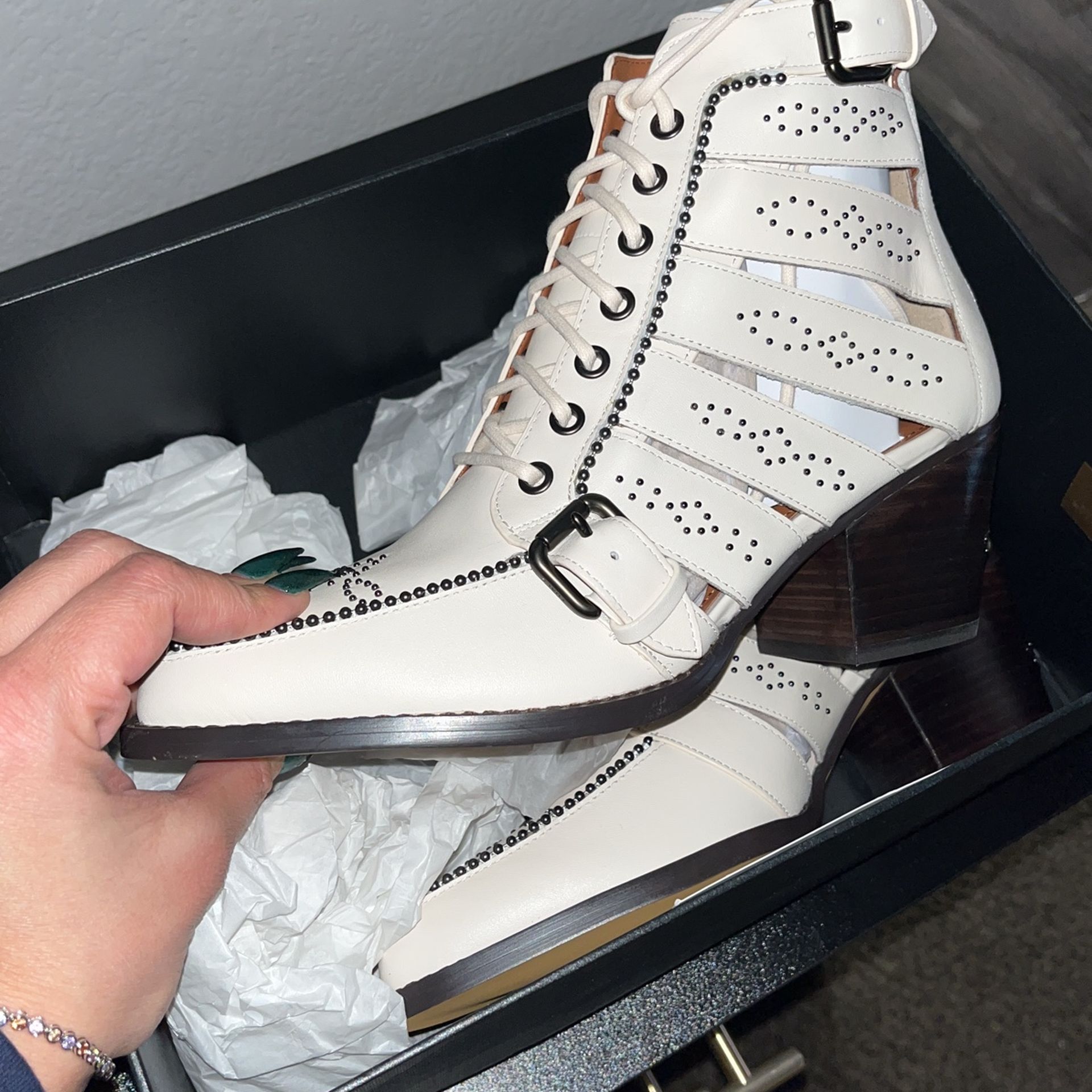 Coach Paisley Leather Cream Boots