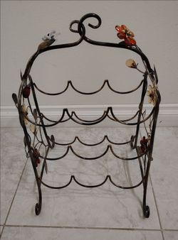 Jeweled Flower Bronze Metal Wine Rack Decorative
