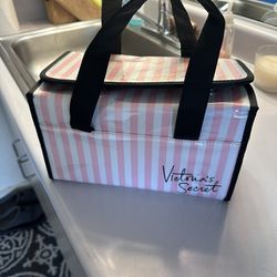 Victoria's Secret Cosmetic Toiletry Case Bag Pink Striped 