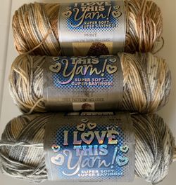 3 Lot I Love this Yarn print neutrals crochet knit