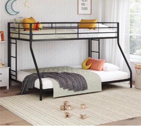 Small Space Junior Twin over Full Low Profile Metal Bunk Bed, Black
