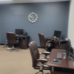 6 Office Desk + 6 Brown Chairs - Complete Setup