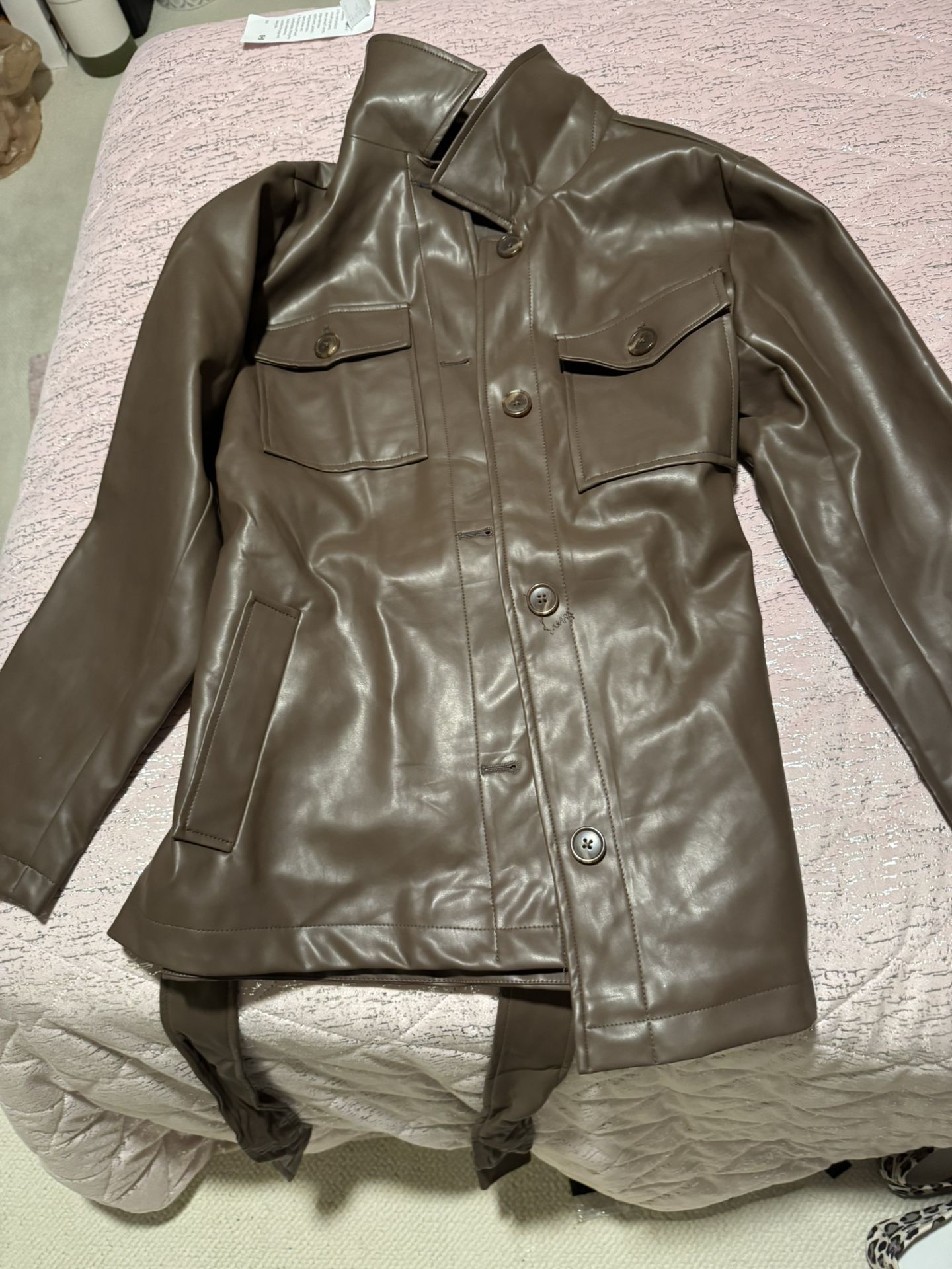 Nwt Women’s Brown Large Faux Leather Jacket Large