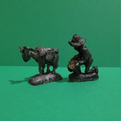 Vintage Iron Pyrite Pewter Gold Miner Donkey Mule Figurines 2.75” Set of 2.