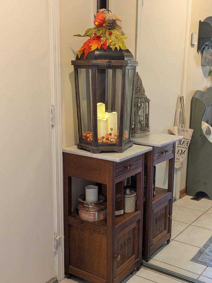 Autumn Large Wood & Glass Battery Operated Lantern 30" Tall X 15"