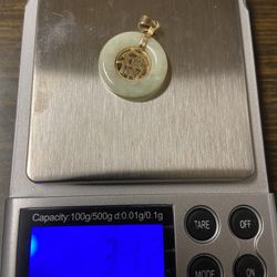 14K Gold Jade "Lucky" Chinese Character Pendant 3.12 grams