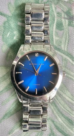 Geoffrey Beene Silver Tone Blue Degrade Genuine Diamond Watch NEW Battery
