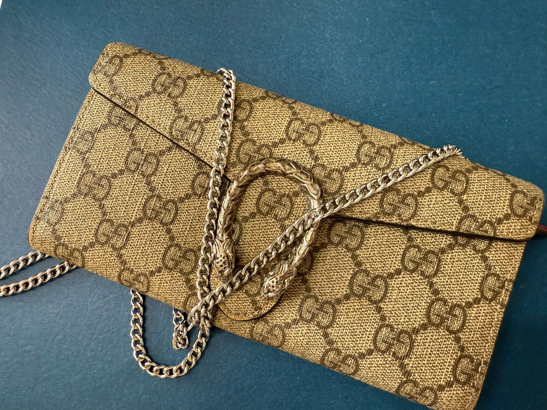 Gucci Brown GG Supreme Dionysus Chain Wallet