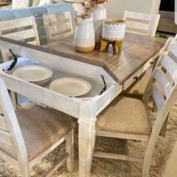 Modern Farmhouse Style White / Light Brown Dining Set 🤩 Brand New ✅ Financing Options 💥