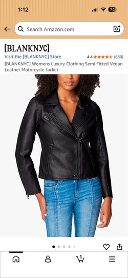 Small Medium [BLANKNYC] Womens Luxury Clothing Semi Fitted Vegan Leather Motorcycle Jacket