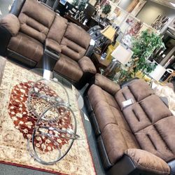 Earhart Chestnut Reclining Living Room Set / couch /Sofa and Loveseat 
