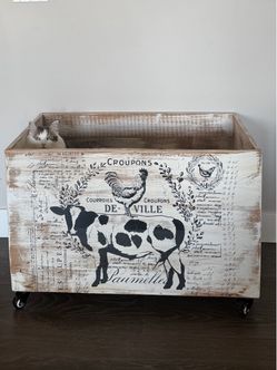 Farmhouse Wood Storage Crate on Wheels