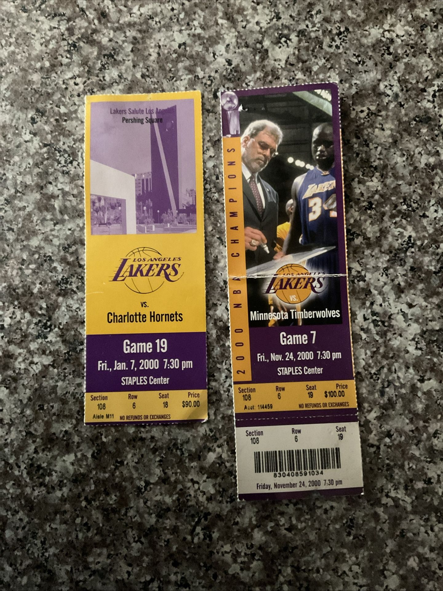 2 Los Angeles Lakers Kobe Bryant Shaq Basketball 2000 NBA  Tickets