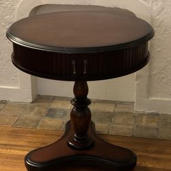 Antique Accent Table With Sliding Cabinet