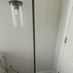 Black Reading Floor Lamp With Clear Transparent Glass Drum Shade