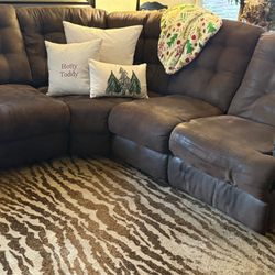 Microfiber Brown Reclining Sectional Sofa