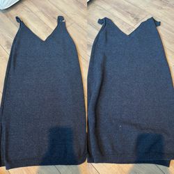 Charcoal Gray Knit Slip Dress / Sleeveless Midi Dress