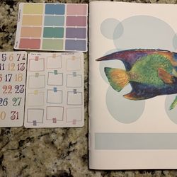 12 Month Planner, 50 Pages W/various Watercolor Beach & Sea Designs, Various Lines To Keep Things Organized, Has Stickers,  2 Pages Each Month